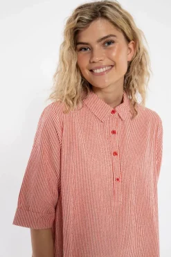 Danane Searsucker Dress Bright Red/Chalk