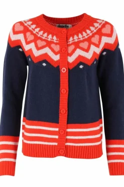 Dananja Wool Cardigan Navy/Bright Red/Chalk