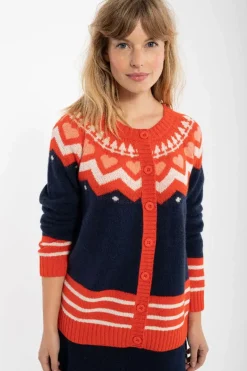 Dananja Wool Cardigan Navy/Bright Red/Chalk
