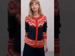 Dananja Wool Cardigan Navy/Bright Red/Chalk