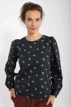 Danebette Poplin Shirt Black Miniflower