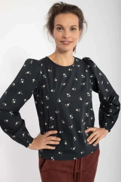 Danebette Poplin Shirt Black Miniflower