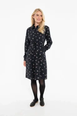 Daneditte Poplin Dress Black Miniflower