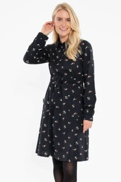 Daneditte Poplin Dress Black Miniflower