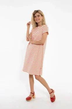 Danedomingo Heavy Cotton Dress Chalk/Bright Red