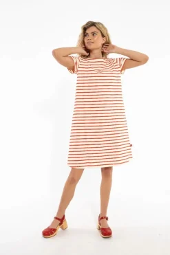 Danedomingo Heavy Cotton Dress Chalk/Bright Red
