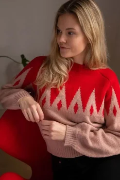 Danefantastic Icicles Wool Sweater Red/Powder Rose