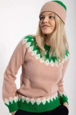 Danehot Stove Mohair Sweater Powder Rose/Chalk/Green