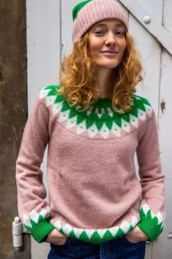 Danehot Stove Mohair Sweater Powder Rose/Chalk/Green