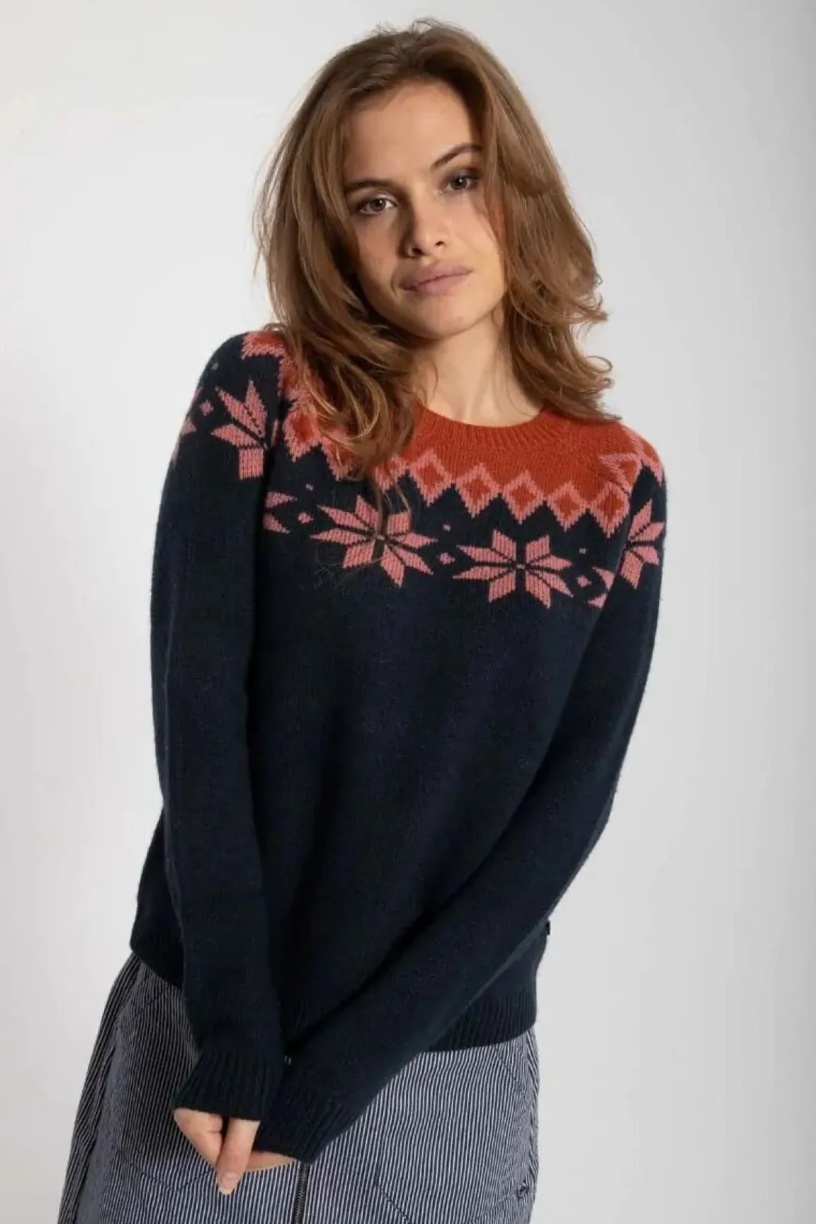 Danehytte Wool Sweater Dk Navy/Old Rose/Brick