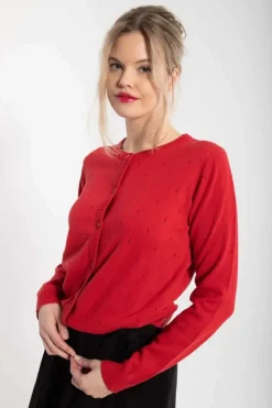 Danesaga Hole Knit Cardigan Dk Red