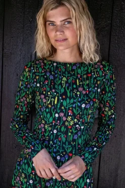 Danesigrid Cotton Dress Black Botanical