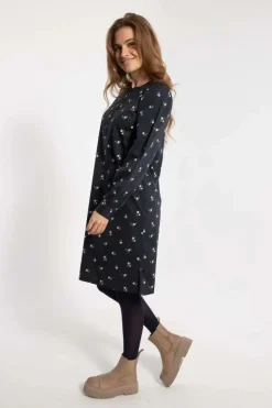 Danesocial Poplin Dress Black Miniflower