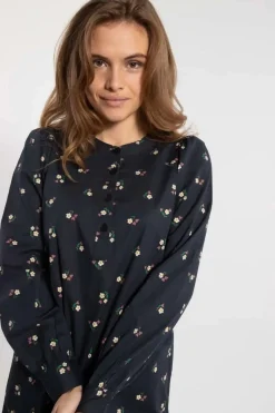 Danesocial Poplin Dress Black Miniflower
