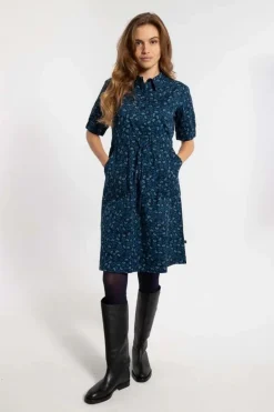 Danesusanne Poplin Dress Marine/Cold Blue Fleurie