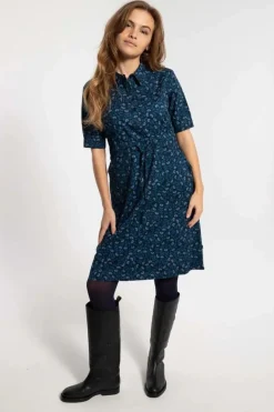 Danesusanne Poplin Dress Marine/Cold Blue Fleurie
