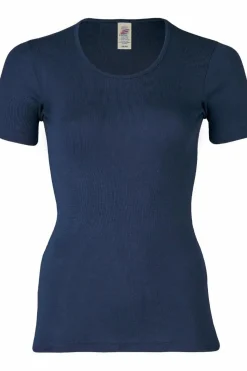 Engel Wool Natur Ladies Shirt Ss Navy Blue