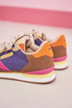 M.Moustache Andre Running Sneakers Suede Et Mesh Taupe Ecru
