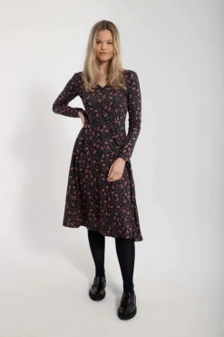 Organic - Danandreasen Dress Dk Navy/Redwine Fleurie