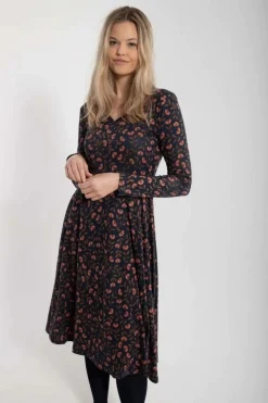 Organic - Danandreasen Dress Dk Navy/Redwine Fleurie