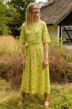 Organic - Daneflora Slub Jersey Dress Pale Yellow Botanical