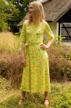 Organic - Daneflora Slub Jersey Dress Pale Yellow Botanical