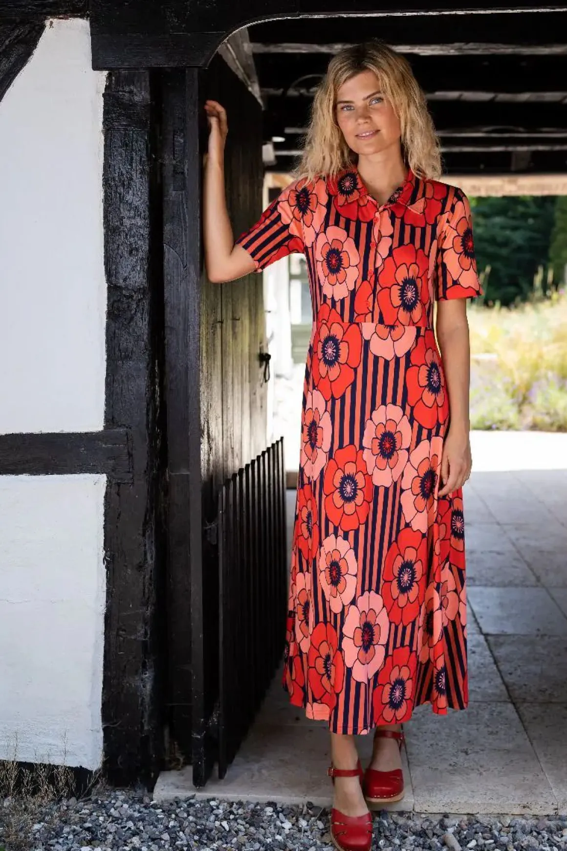 Organic - Danehettie Interlock Dress Bright Red Power Flower