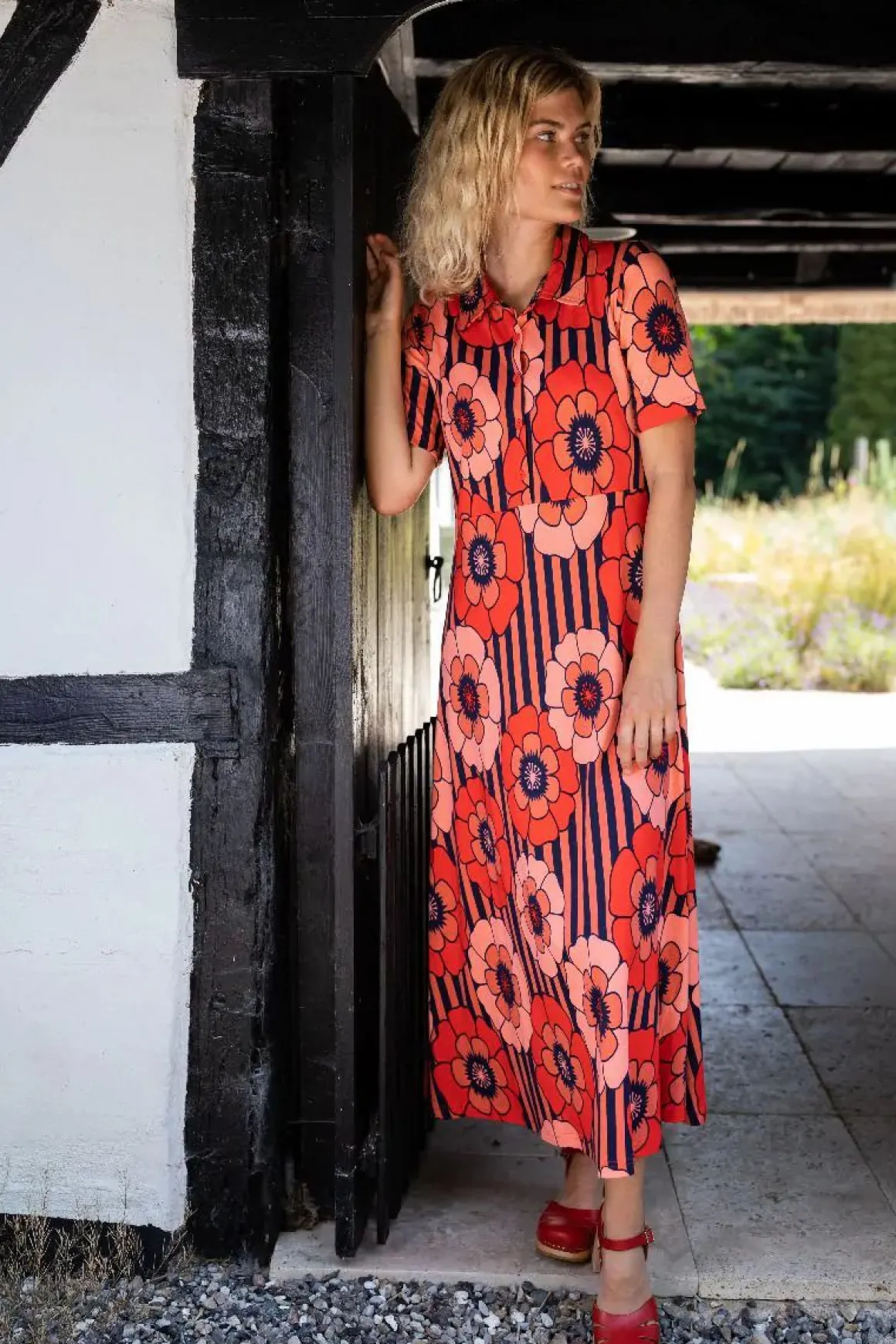 Organic - Danehettie Interlock Dress Bright Red Power Flower