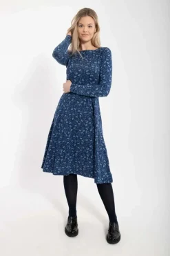 Organic - Danesigrid Viscose Dress Marine/Cold Blue Fleurie