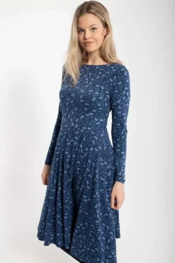 Organic - Danesigrid Viscose Dress Marine/Cold Blue Fleurie