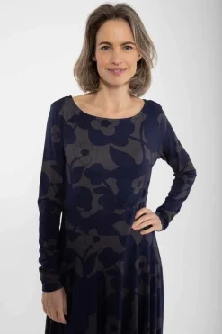 Organic - Danesigrid Viscose Slub Dress Grey Marine Bloom Boom