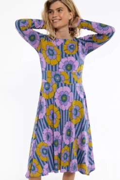 Organic - Danesigrid Viscose Slub Dress Viola Power Flower