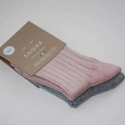 Snork Organic Rib Socks 2-Pack Dusty Rose/Grey Melange